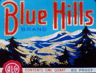 Large Blue Hills Bourbon Whiskey Label, 1 Quart, 1930's  Other Products  