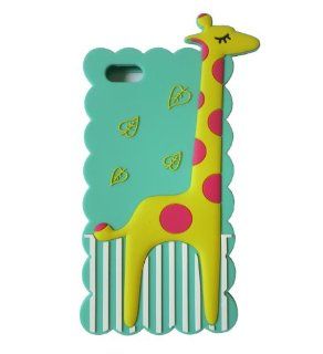 Angelseller XKM New Stylish 3D Cartoon Giraffe Style Pattern Soft Silicone Case Cover Skin Compatible for Apple iPhone 4 4G 4S ( Blue Bottom / Yellow ) + Gift Randomly presented six home key Sticker Cell Phones & Accessories