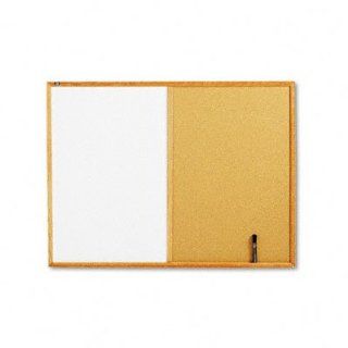 Quartet Combo Bulletin Board, Dry Erase Melamine/Cork, 48 x 36, White, Oak Frame 