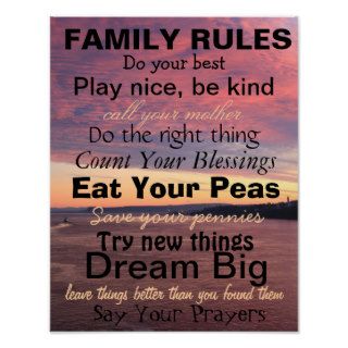 FAMILY RULES, Words of Wisdom, Ocean Sunset Posters