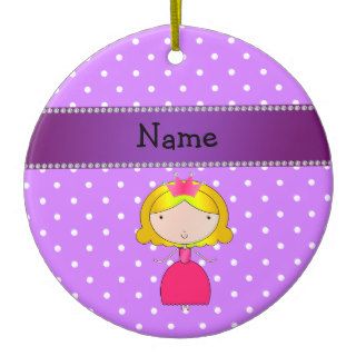 Personalized name princess purple polka dots christmas ornaments
