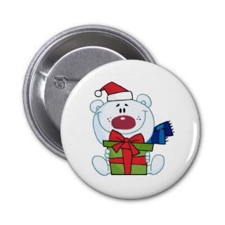 Giving Christmas Polar Bear Holding A Gift Buttons