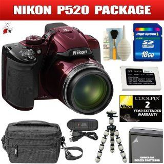 Nikon Coolpix P520 18.1 MP Digital Camera with 42x Zoom (Red) Package 3  Point And Shoot Digital Cameras  Camera & Photo