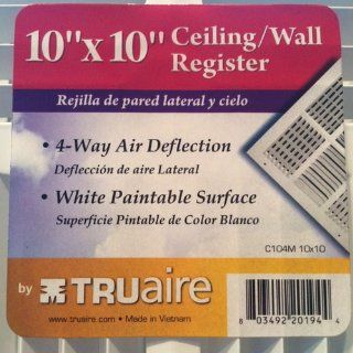 Truaire C104M 10X10(Duct Opening Measurements) 4 Way Supply 10 Inch by 10 Inch Sidewall or Ceiling Register Grille, White   Floor Heating Registers  