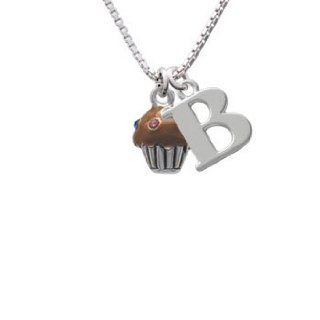 Small Chocolate Cupcake with Multicolored Crystal Sprinkles Initial B Charm Necklace Delight Jewelry Jewelry