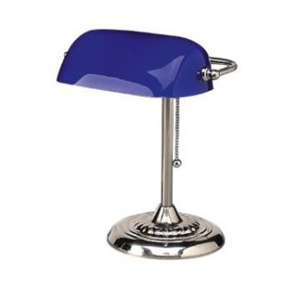 Traditional Incandescent Banker's Lamp, Blue Glass Shade, Chrome Base, 14 Inches   Desk Lamps  