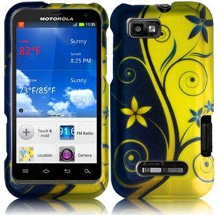 Blue Yellow Flower Swirl Hard Cover Case for Motorola Defy XT XT556 XT557 XT557D Cell Phones & Accessories