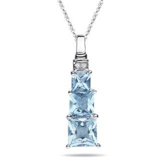 0.03 Cts Diamond & 1.96 Cts Aquamarine Pendant in 14K White Gold Necklaces Jewelry