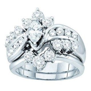 2 Carat Marquise Round Diamond 14k White Gold Bridal Set w/ Ring Guard Band Wedding Ring Sets Jewelry