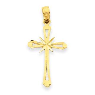 14k Diamond Cut Budded Cross Pendant Pendant Necklaces Jewelry