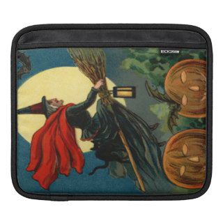 Witch Broom Flying Jack O Lantern Black Cat Bat Sleeve For iPads
