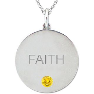 10k Gold November Birthstone Citrine Engraved 'FAITH' Necklace Gemstone Necklaces