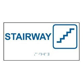 ADA Stairway With Symbol Braille Sign RSME 575 SYM BLUonWHT Wayfinding  Business And Store Signs 
