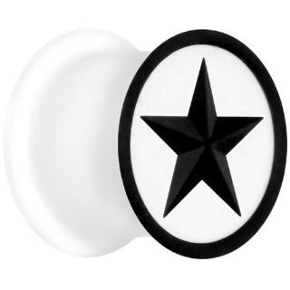 00 Gauge White Black Star Silicone Plug Body Piercing Plugs Jewelry