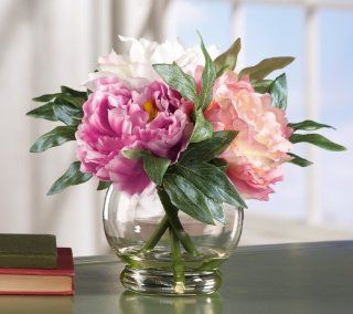 Pretty Peony Floral Bouquet Centerpiece In Vase   Artificial Flowers