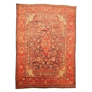 Antique 1960's Persian Hand knotted Mahal Navy/ Red Wool Rug (9'8 x 13'7) 7x9   10x14 Rugs