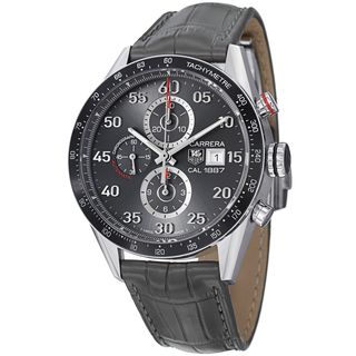 Tag Heuer Men's CAR2A11.FC6313 'Carrera' Grey Leather Grey Leather Strap Watch Tag Heuer Men's Tag Heuer Watches