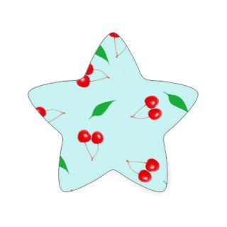 Fresh Pink Cherries on a Mint Background Star Stickers