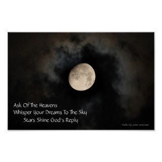 Modern Haiku Moon and Clouds Poster