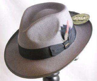 Men's Scala New Yorker Fedora Grey Hat with Snap Brim   Large Size   7 3/8 to 7 1/2 