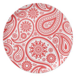 Red White Floral Paisley Pattern Dinner Plate