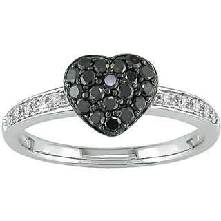 Miadora 10k Gold Black and White Diamond Pave Heart Ring Miadora Diamond Rings