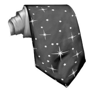 White Bling Stars and Sparkle on Classic Black Neck Ties
