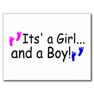 Twins Its A Girl And A Boy Baby Footprints Post Cards