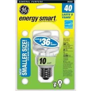 GE Lighting 85382 Energy Smart Spiral CFL 10 Watt (40 watt replacement) 580 Lumen T2 Spiral Light Bulb with Medium Base, 1 Pack   Compact Fluorescent Bulbs  