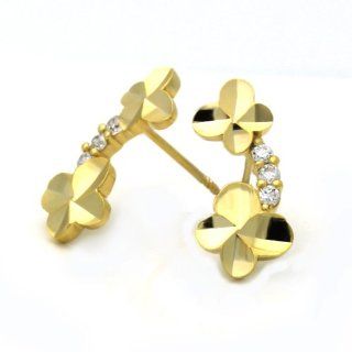14K Gold Plated Flower CZ Stud Girls Screwback Earring For Children & Women Jewelry