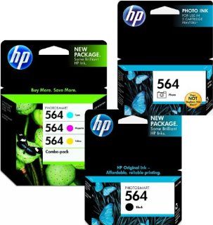 Genuine HP 564 Regular Capacity 5 Color Combo Pack  Black/ Black Photo/ Cyan/ Magenta/ Yellow