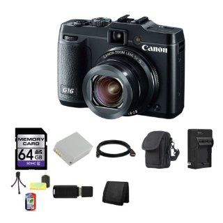 Canon PowerShot G16 12.1 MP Digital Camera + 64GB SDHC Class 10 Memory Card + Lithium Ion Rechargeable NB 10L Battery + HDMI Cable + Carrying Case + External Rapid Charger + Table Top Tripod, Lens Cleaning Kit, LCD Protector + USB SDHC Reader + Memory Wall