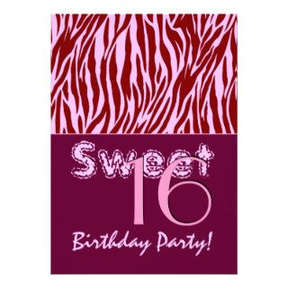 Sweet 16 Birthday Zebra Stripes Red Pink Template Personalized Invitations
