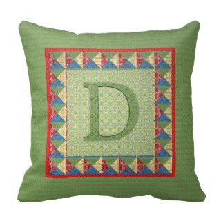 Letter D 'Fabric Quilt' Style Initial and Pattern Pillow