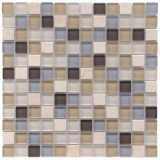 SomerTile 12x12 in Reflections Square 1 in River Glass/Stone Mosaic Tile (Pack of 10) Somertile Wall Tiles