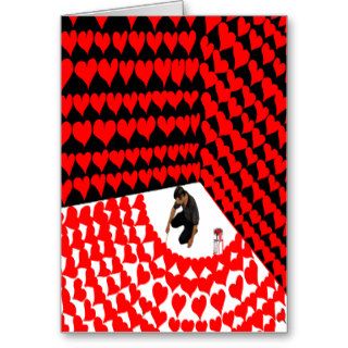 Paint self into corner with red hearts for love greeting card