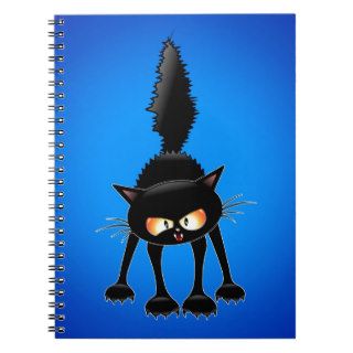 Funny Fierce Black Cat Cartoon Spiral Note Book