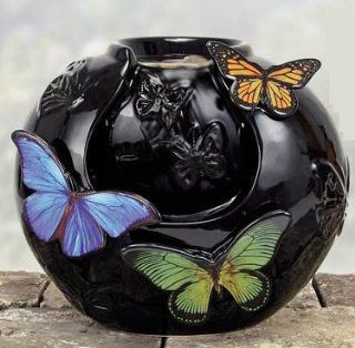 Black Porcelain Hand Crafted Butterfly Tabletop Water Fountain  