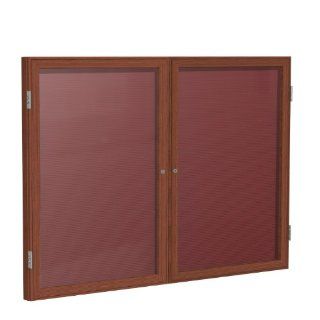2 Door Wood Frame Enclosed Flannel Letterboard Frame Finish Cherry, Surface Color Burgundy, Size 36" H x 60" W x 2.25" D  Changeable Letter Boards 