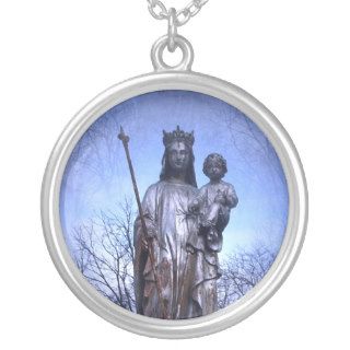 Blessed mother and baby Jesus in blue Necklaces