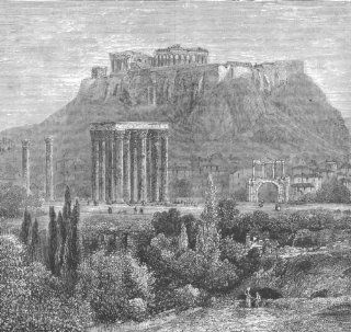 ATHENS Ruins of the Temple of Jupiter and the Acropolis, Greece, print 1893  