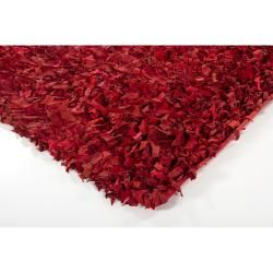 Hand woven Mandara Red Leather Shag Rug (4'9 Round) Mandara Round/Oval/Square
