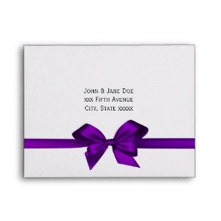 Elegant Purple Satin Bow Wht RSVP Return Address Envelopes