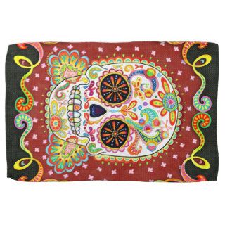 Colorful Day of the Dead Sugar Skull Kitchen Towel