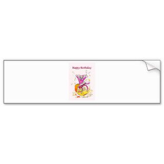 Honey Bunny Happy Birthday fun pink drawing card Bumper Sticker
