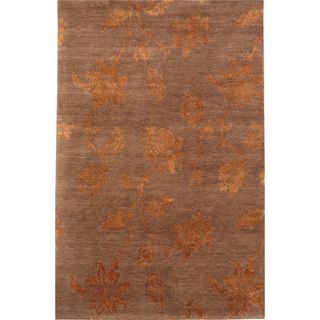 Hand knotted Floral Dark Brown Wool/ Art silk Rug (2' x 3') JRCPL Accent Rugs