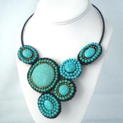 Mosaic Charm Round Turquoise  Brass Beads Cotton Rope Choker (Thailand) Necklaces