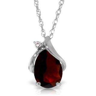 14K 22" White Gold Teardrop Garnet Necklace with Diamond Accent Pendant Necklaces Jewelry