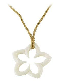 Flower Pendant Made of Bone 10 to 24 inch Length Adjustable Cord Necklace Jewelry