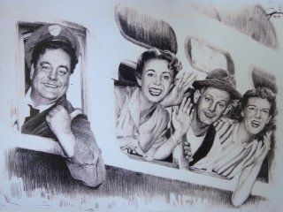 The Honeymooners Taking Train Sketch Portrait, Charcoal Graphite Pencil Drawing Poster   11" x 14" Print (WU213)  